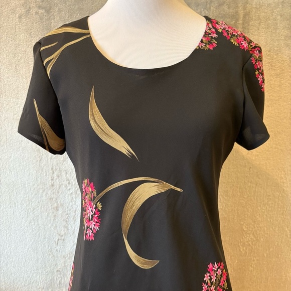 Jessica Howard Dark Romantic Elegant Sheath Dress with Pink Floral Accents - Picture 2 of 9